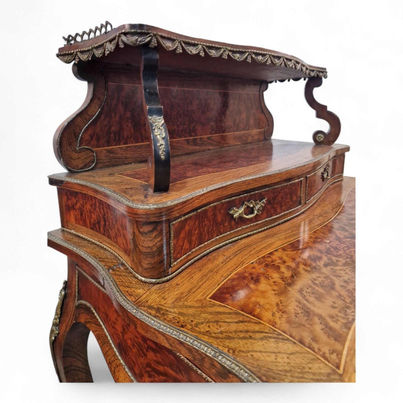 photo buy French Louis XV Revival Bonheur Du Jour Writing Desk Marquetry Antique Bureau