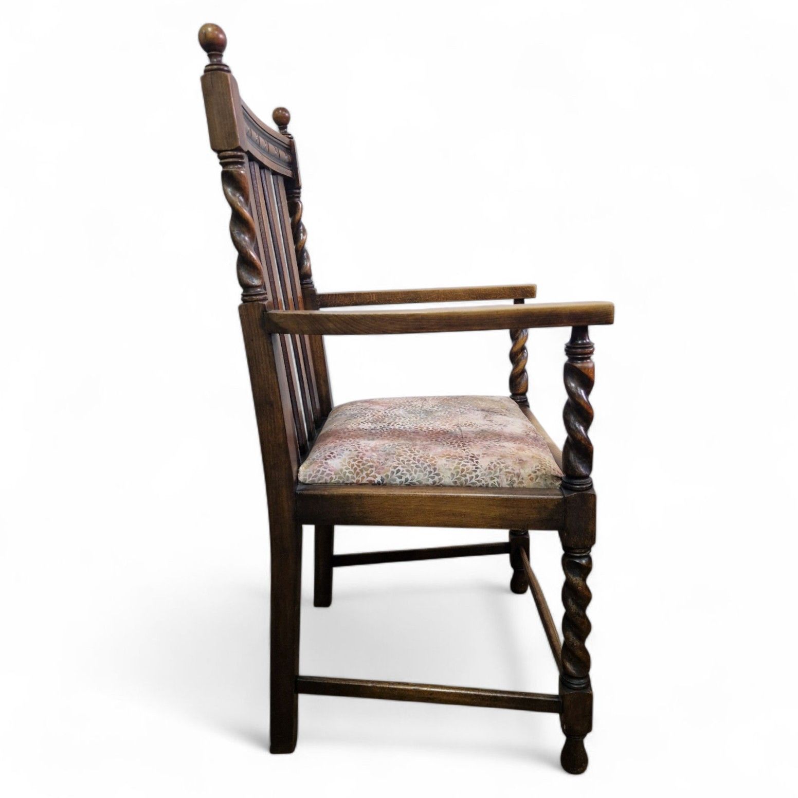 Antique Oak Barley Twist Carver Chair Farmhouse Armchair Spiral Turned Chair photo vintage