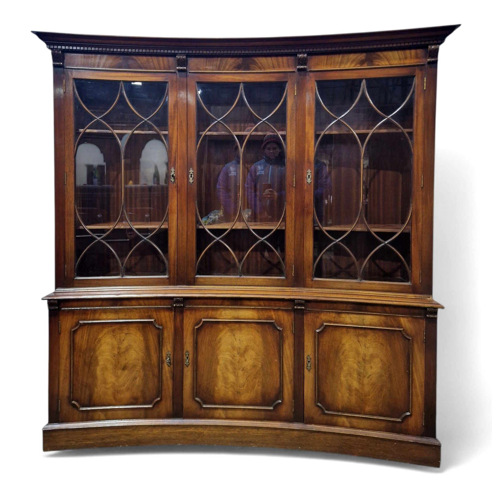 Reprodux Mahogany Concave Display Cabinet Astragal Glazed Bookcase 6 Door photo furniture
