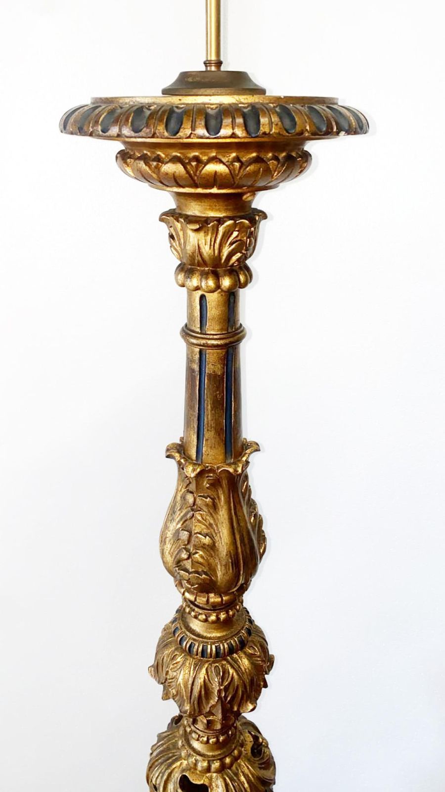Pair Florentine Lamps Floor Light Carved Giltwood Baroque. photo vintage