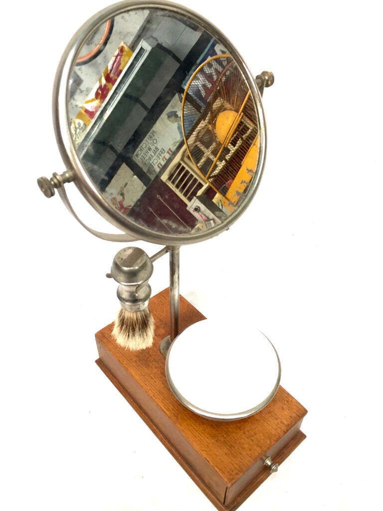 Antique Edwardian Gentleman's Shaving Stand Mirror / Brush &Amp; Shaving Bowl C.1910 photo for sale