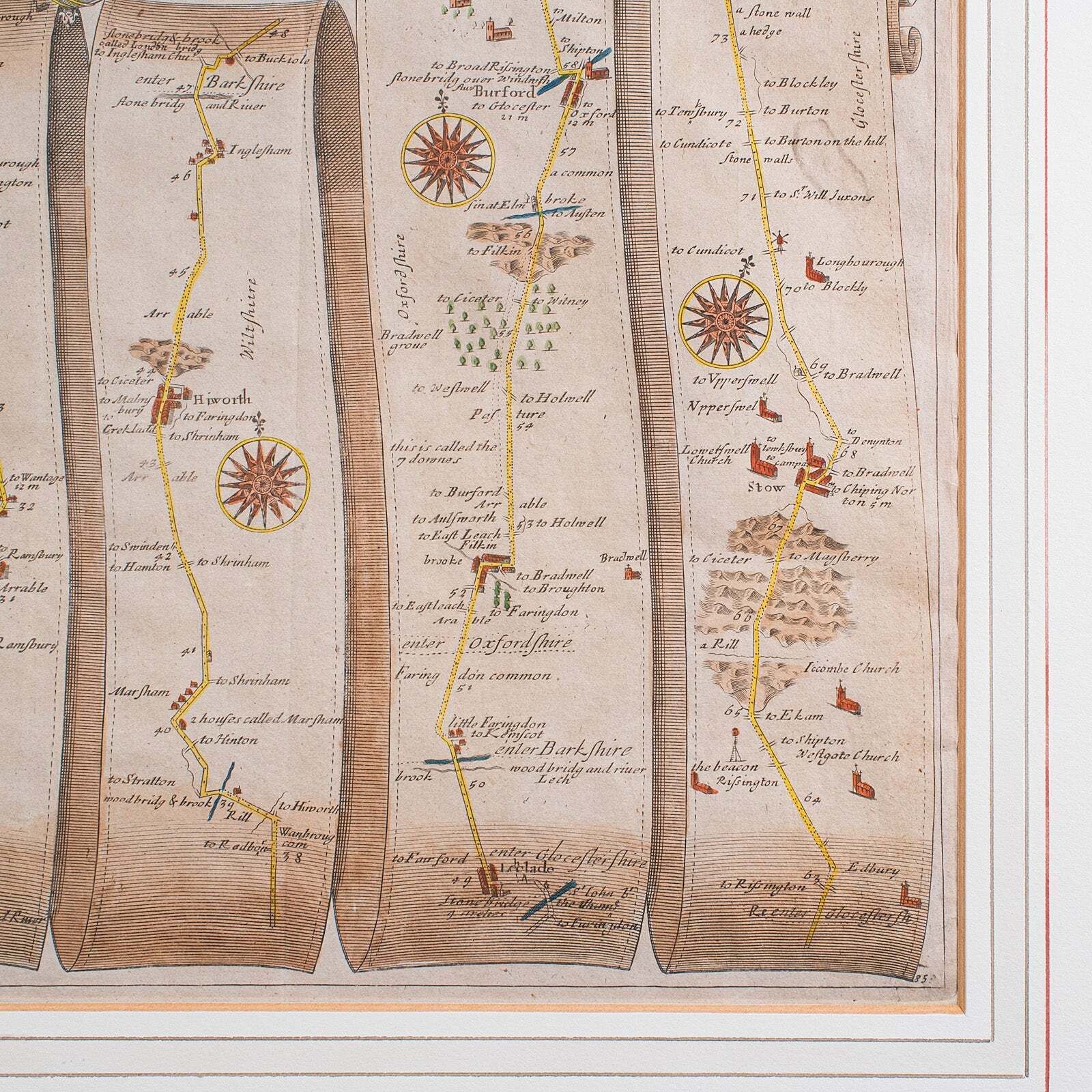 photo furniture Antique Coaching Map, Salisbury To Campden, English, Framed Cartography, Ogilby
