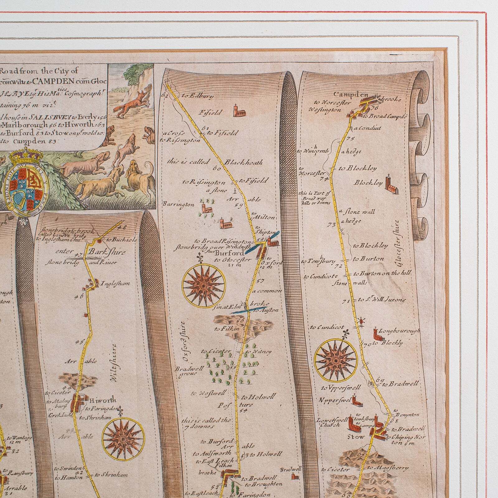 photo for sale Antique Coaching Map, Salisbury To Campden, English, Framed Cartography, Ogilby