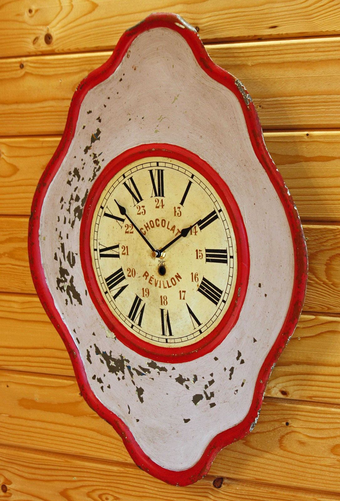 Chocolat Revillon Wall Clock   58cm Vintage Bar French Advertising Metal Art Deco Antique Clock Toleware Clock Off The Wall Clocks photo Home Decor