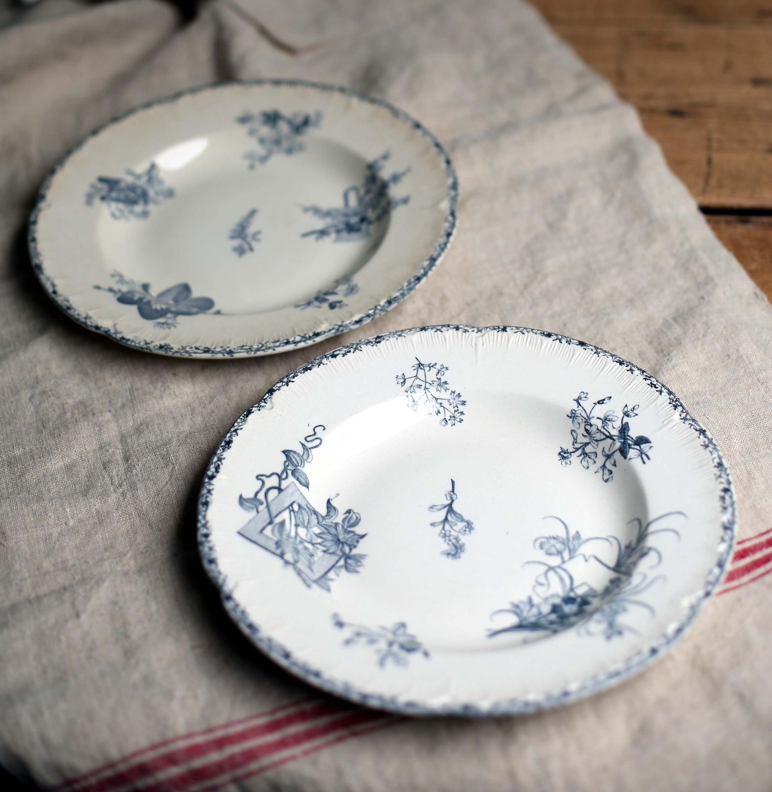 2 French Large Antique Bowls Art Nouveau Blue Transferware Pair Of Ironstone Dishes E Bourgeois photo furniture