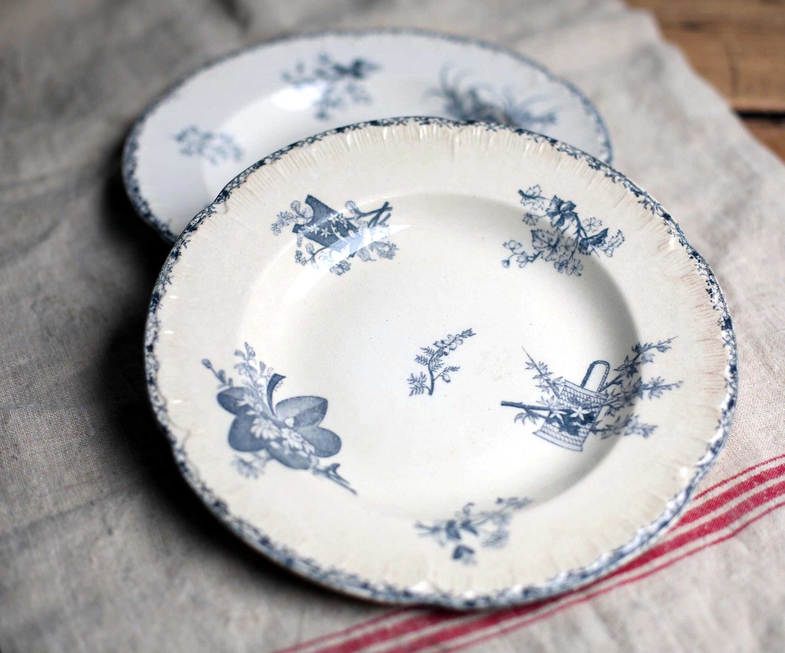 2 French Large Antique Bowls Art Nouveau Blue Transferware Pair Of Ironstone Dishes E Bourgeois photo Home Decor