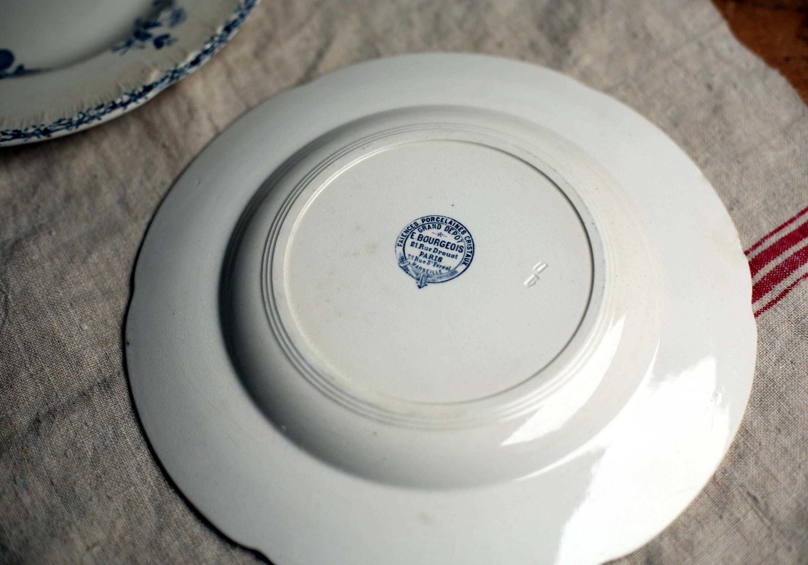 2 French Large Antique Bowls Art Nouveau Blue Transferware Pair Of Ironstone Dishes E Bourgeois photo vinterior