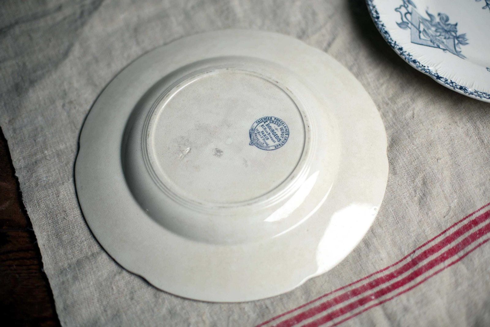 2 French Large Antique Bowls Art Nouveau Blue Transferware Pair Of Ironstone Dishes E Bourgeois photo buy