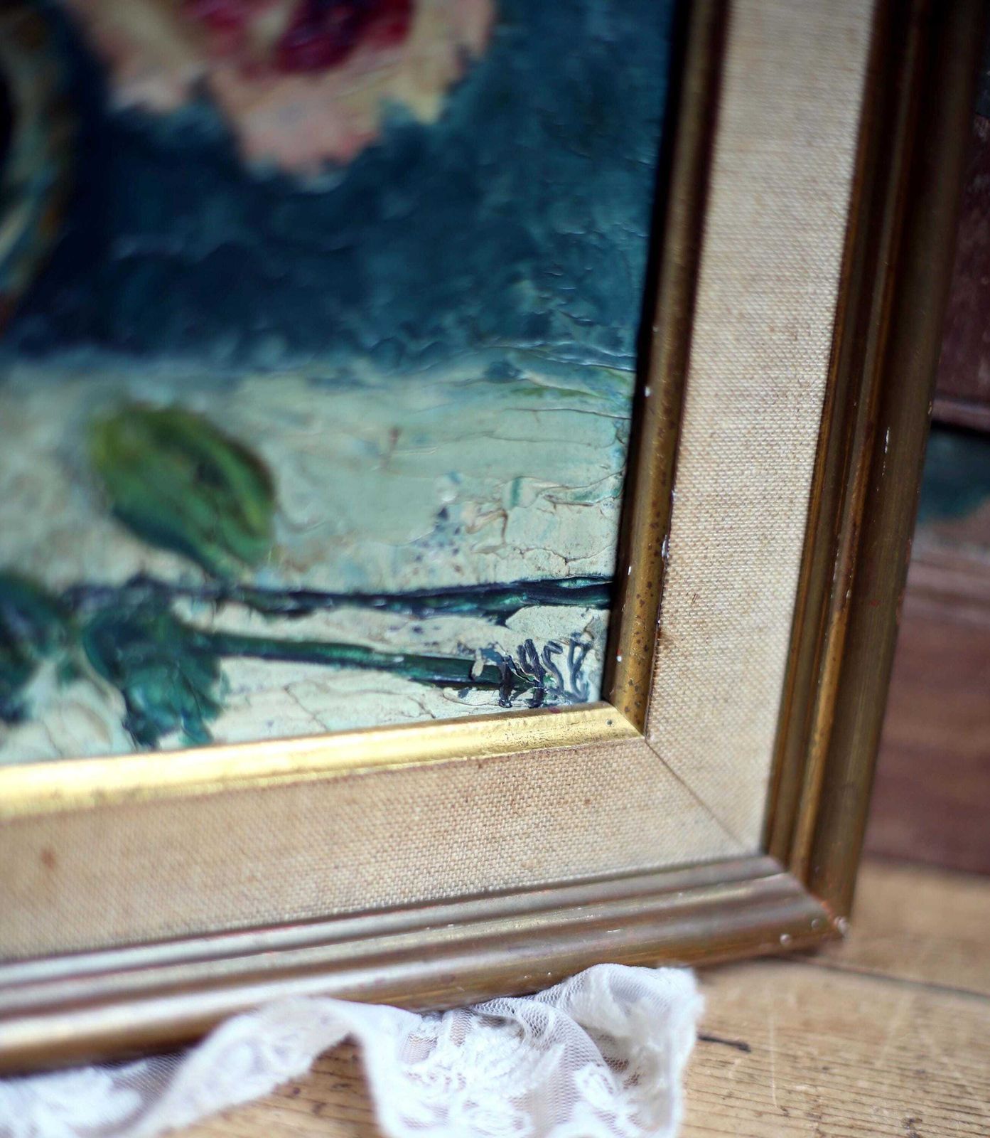 photo vinterior French Floral Oil Painting Canvas Art Flowers Framed Impasto Still Life By Jac Laube