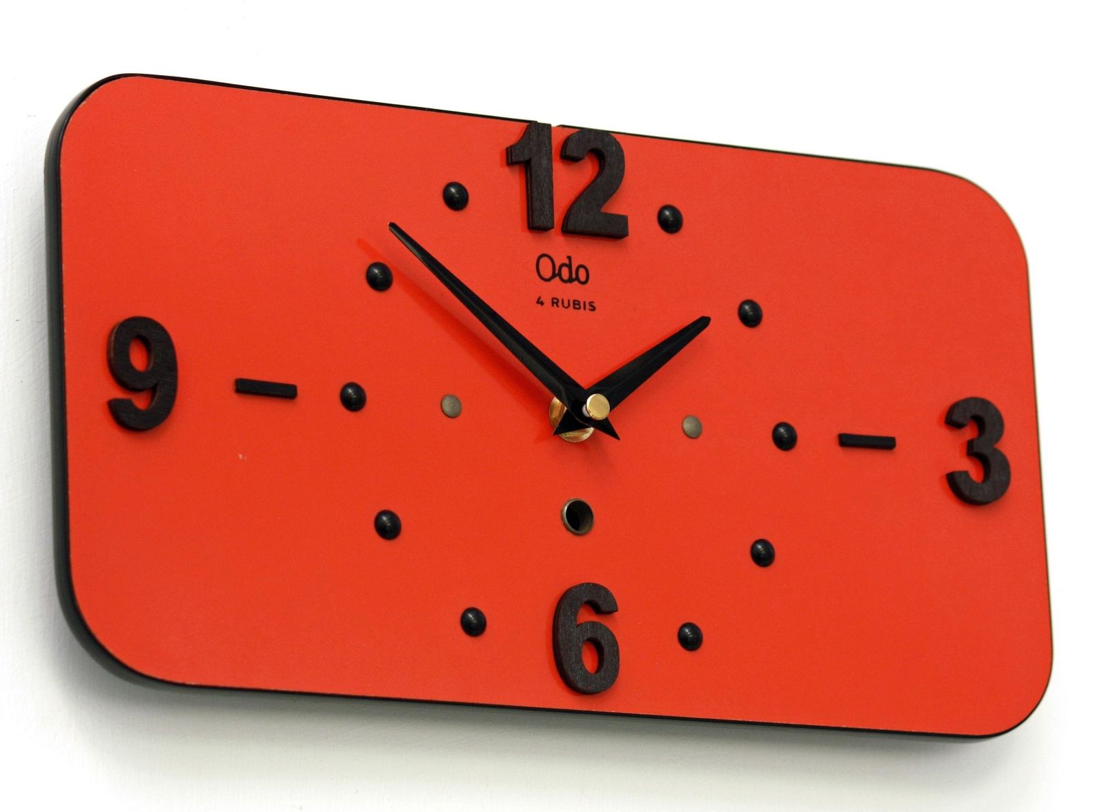 Vintage French Wall Clock   30cm Odo Mid Century Style Wooden Red Formica French Retro Wooden 1950s Atomic Gift Off The Wall Clocks