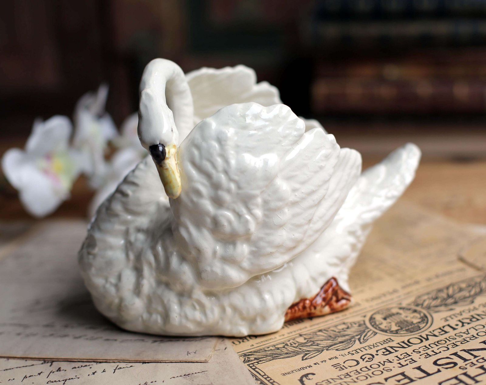Antique French Majolica Swan Trinket Pot Massier Fils Vallauris photo for sale