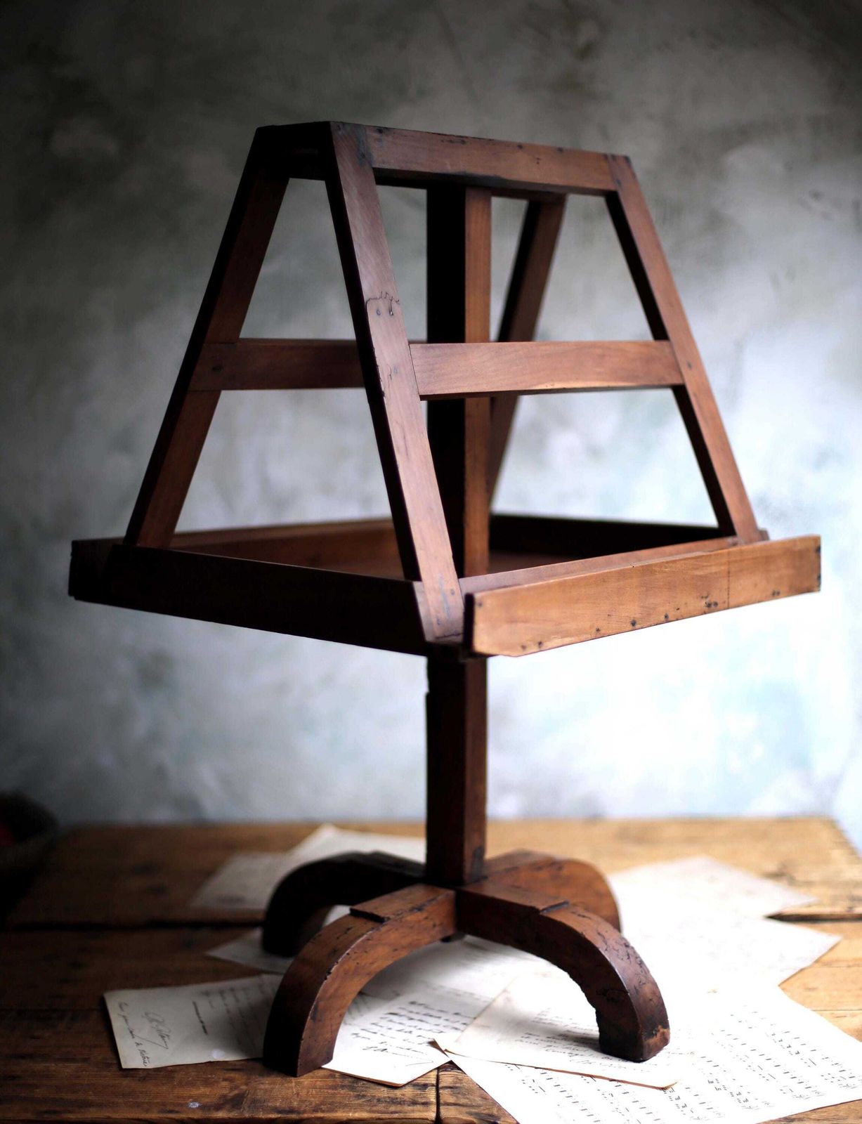 Antique French Duet Music Stand Tabletop Double Sided Lectern Wooden Guest Book Menu Holder photo 349.0