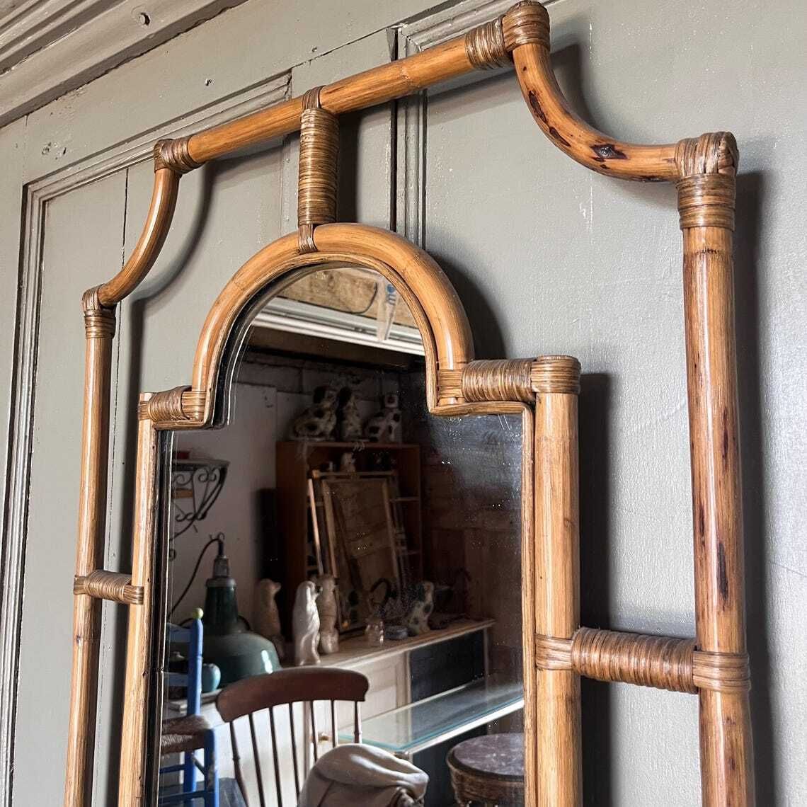 A Pair Of Large Vintage Bamboo Framed Wall Mirrors photo vinterior