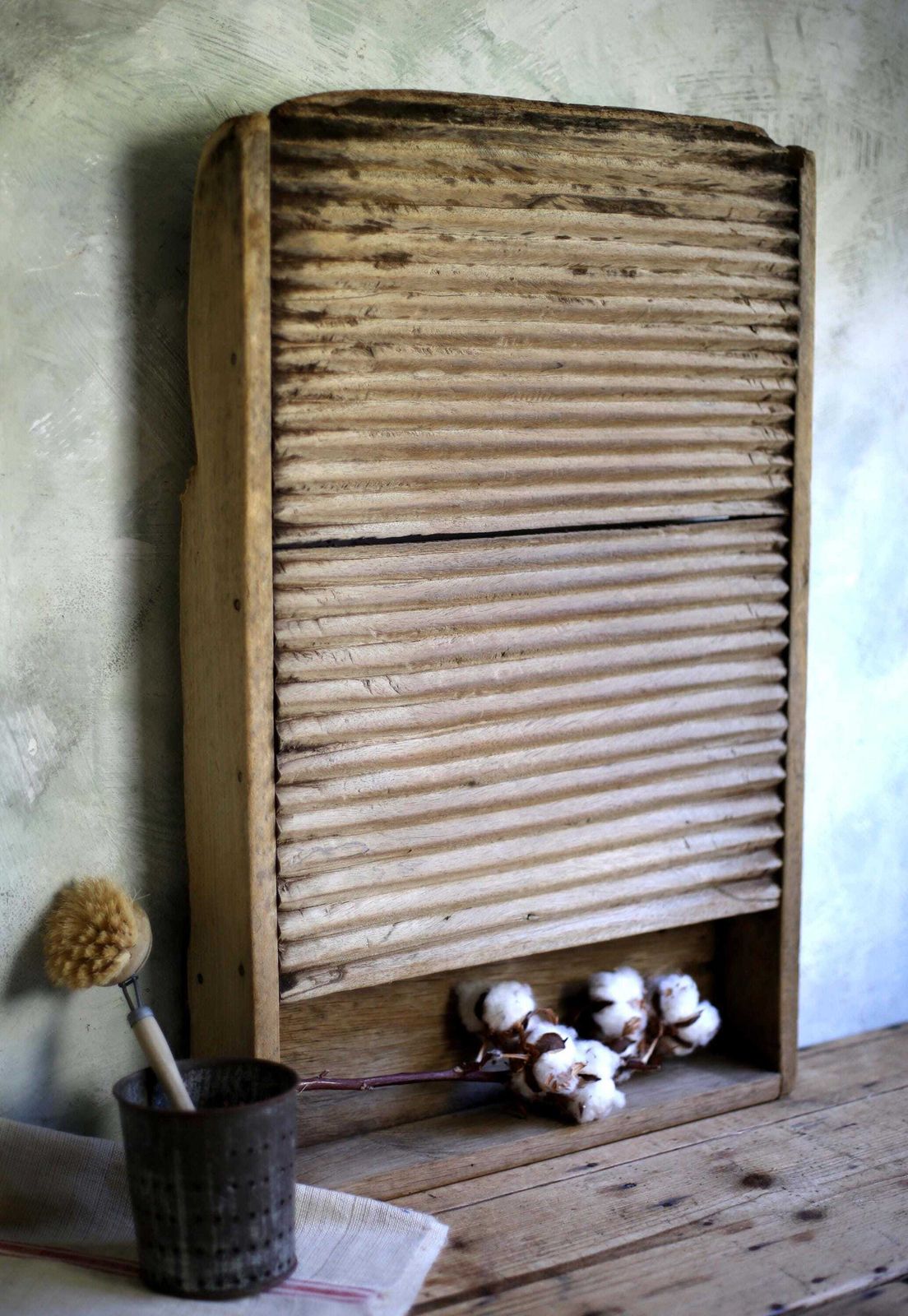 Large Antique French Wash Board Old Wooden Laundry Bleached Scrubbing Washboard Draining photo vinterior
