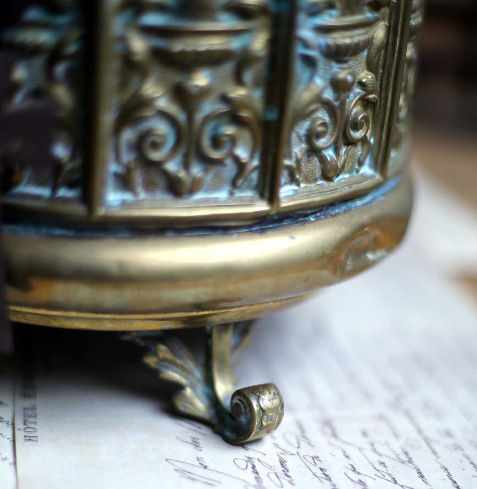 Antique French Jardiniere Brass Repousse Table Centerpiece Round Cache Pot Napoleon III 1800s photo vintage