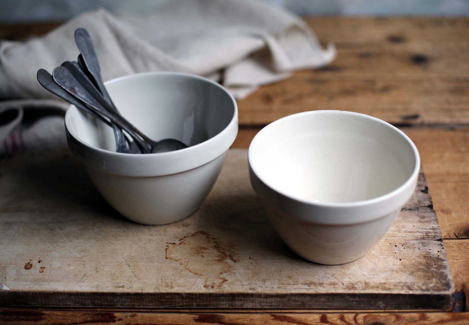photo for sale 2 English White Pudding Basins Vintage Kitchen Mixing Bowls T G Green