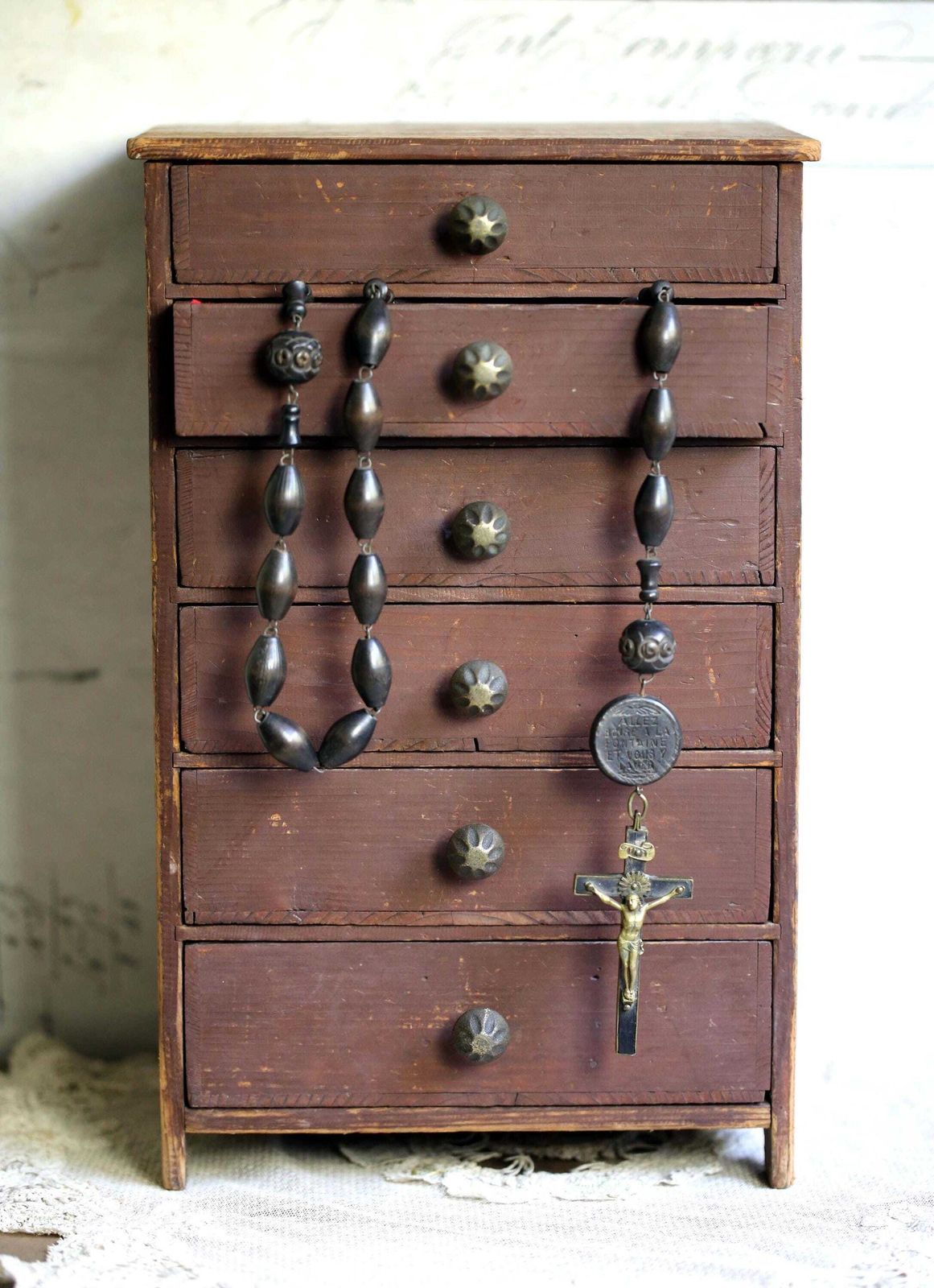 Antique Watchmakers Drawers Distressed Wooden Storage Chest Miniature Furniture photo 204.0