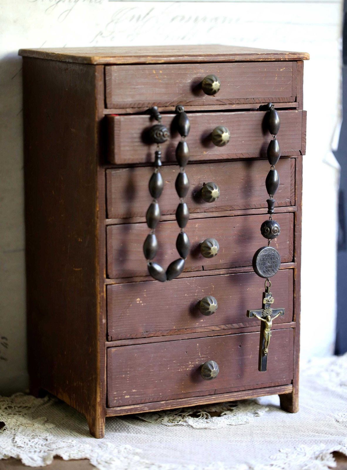 Antique Watchmakers Drawers Distressed Wooden Storage Chest Miniature Furniture photo buy