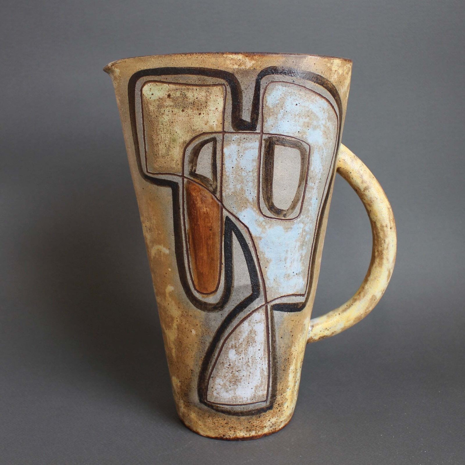 French Vintage Ceramic Pitcher With Abstract Motif By Alexandre Kostanda (Circa 1960s)