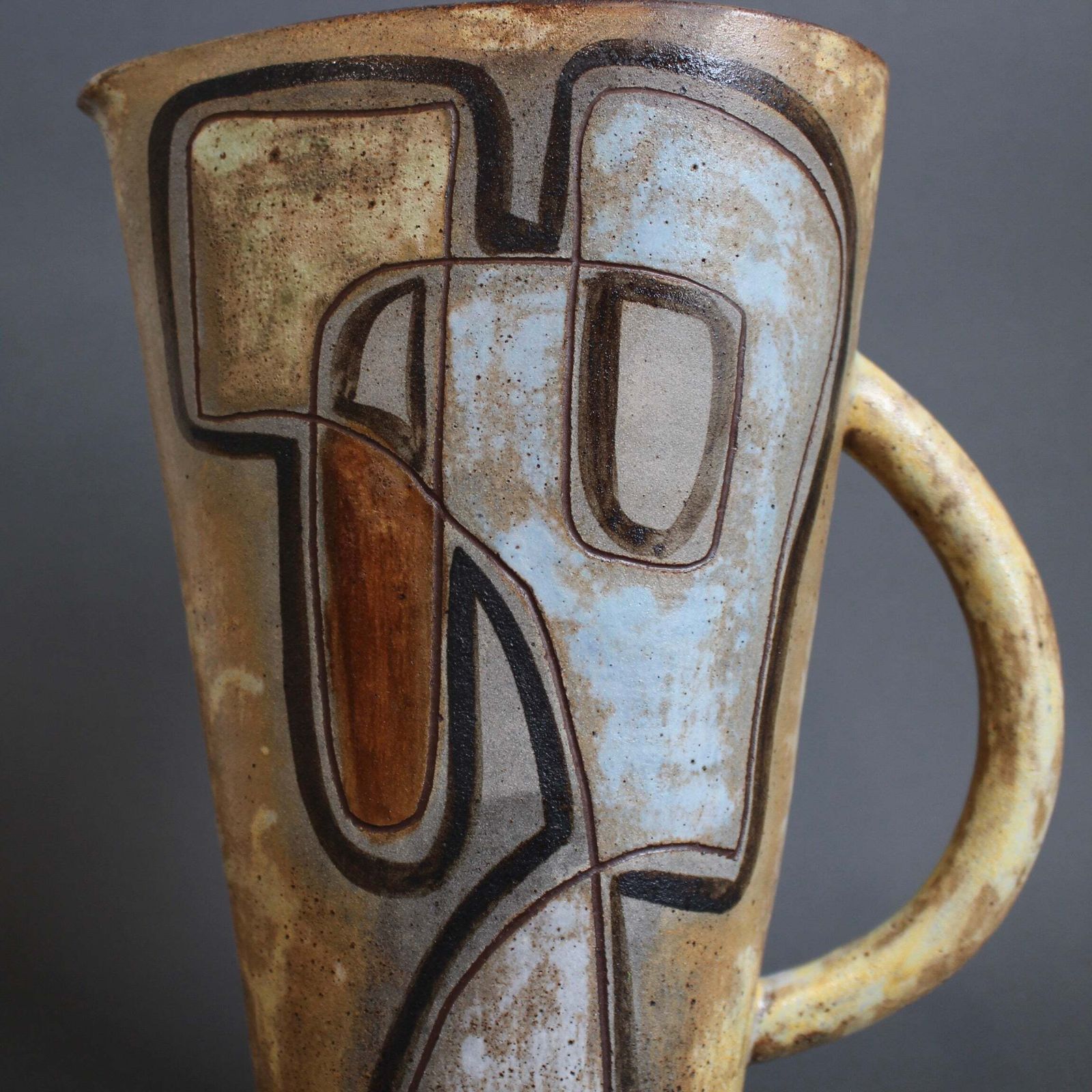 photo vinterior French Vintage Ceramic Pitcher With Abstract Motif By Alexandre Kostanda (Circa 1960s)