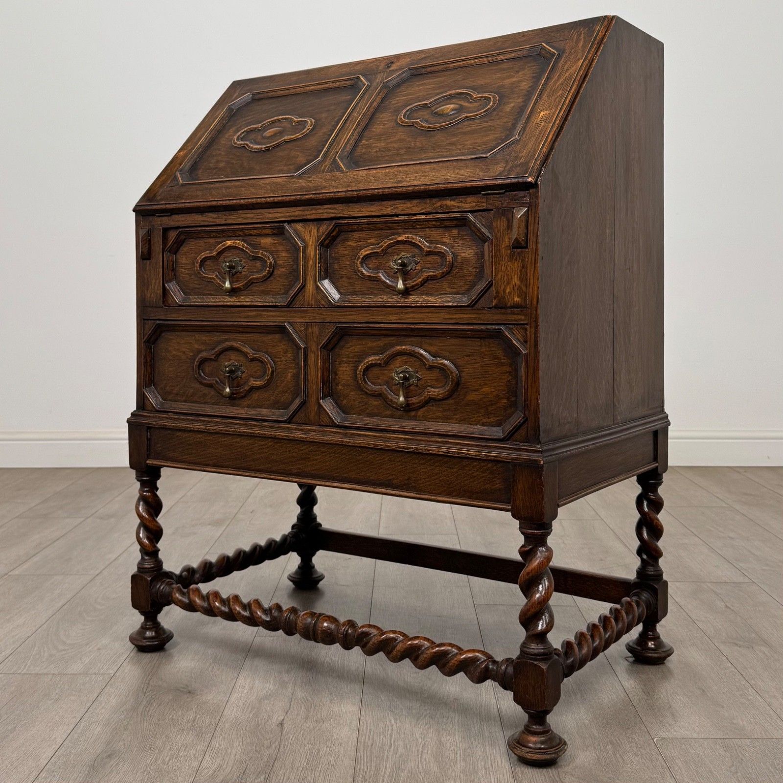 Antique 20th Century Jacobean Style Bureau In Oak ( Af 5772 ) photo for sale