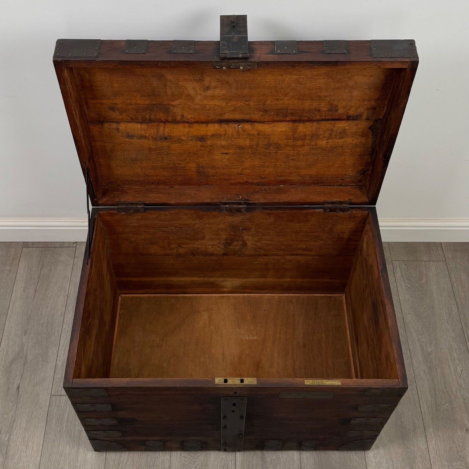 photo for sale Antique 19th Century Iron Bound Victorian Silver Chest In Oak ( Af 5797 )