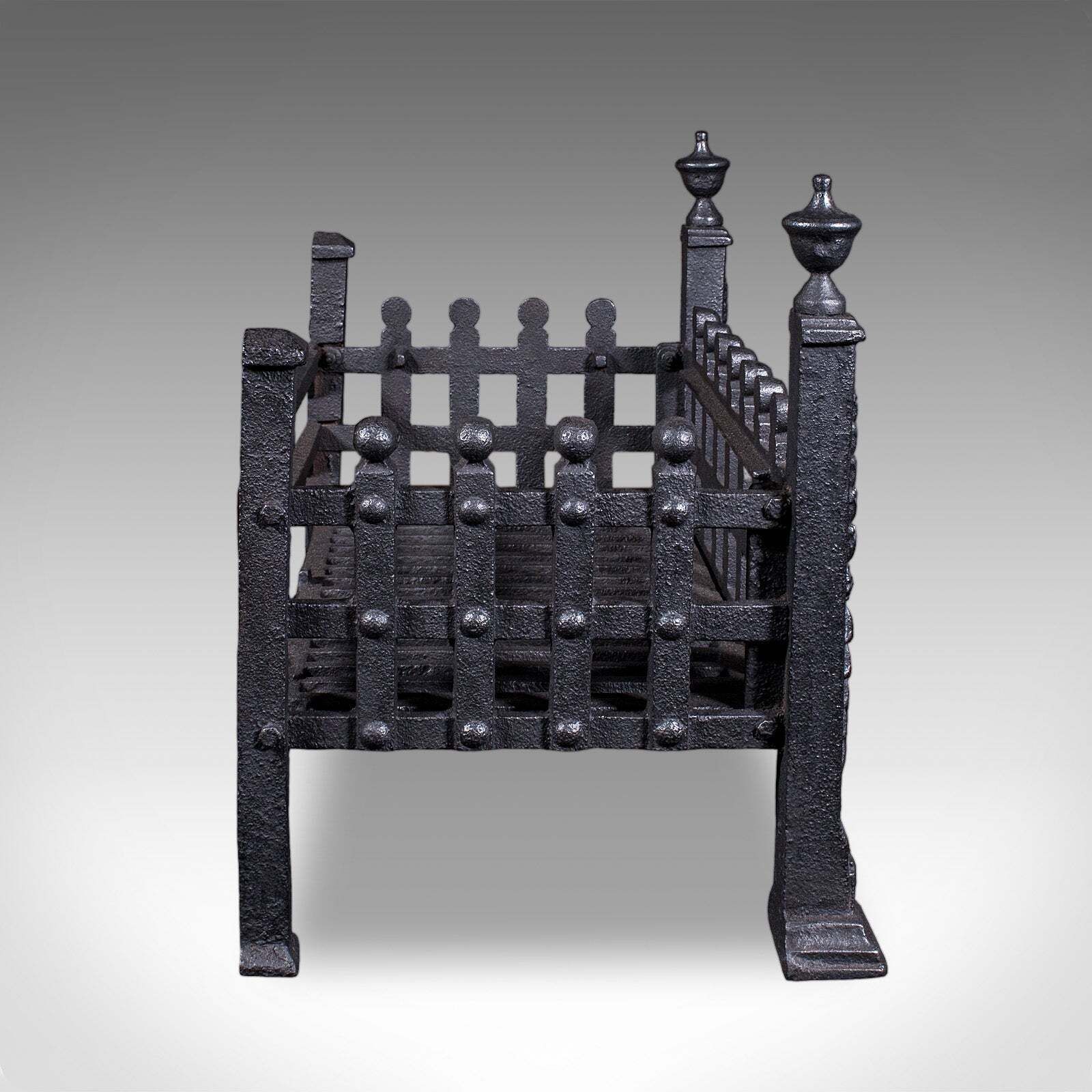 Antique Fire Basket, English, Wrought Iron Fireplace Grate, Victorian, C.1885 photo for sale