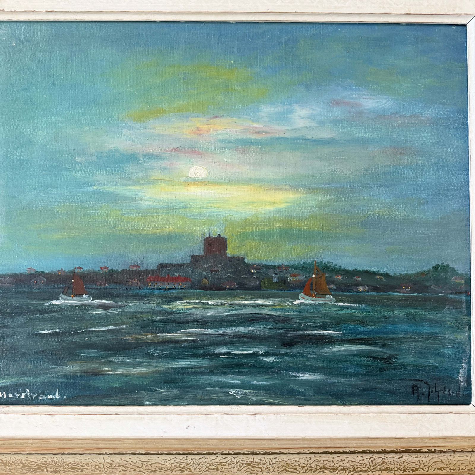 Marstrand 1950s. Vintage Swedish Oil Painting By Arthur Johnson photo furniture