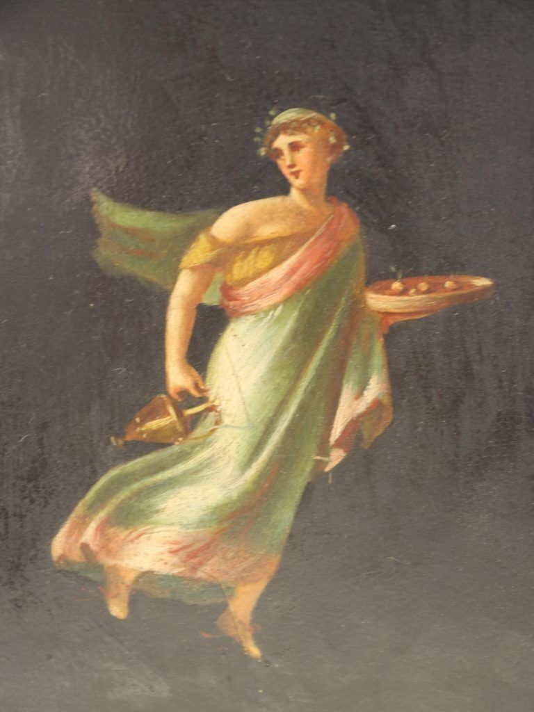 19th Century Neoclassical Oil Painting Of Dancing Nymphs, Gilt Greek Key Frame photo buy