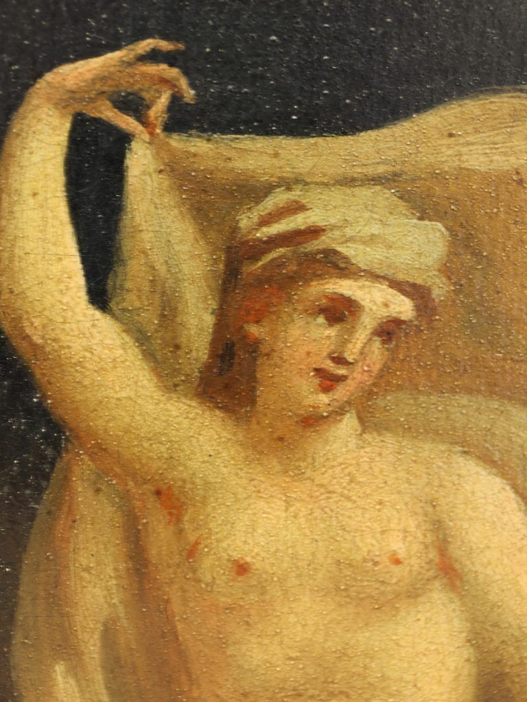 photo furniture 19th Century Neoclassical Oil Painting Of Dancing Nymphs, Gilt Greek Key Frame