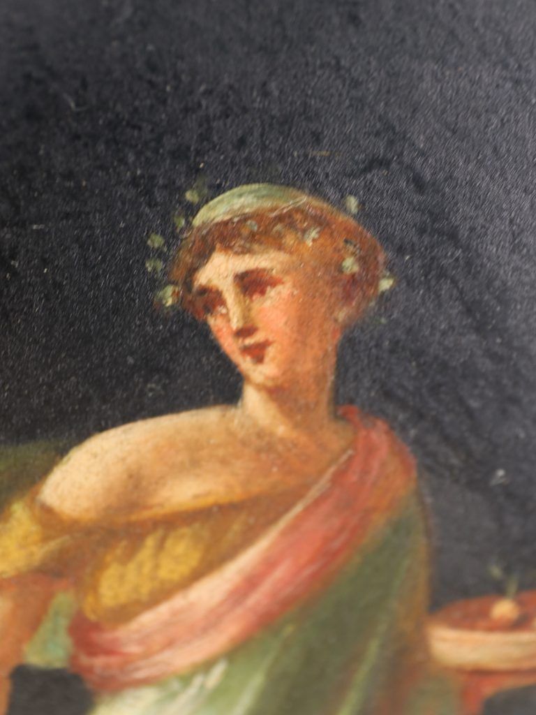 Art 19th Century Neoclassical Oil Painting Of Dancing Nymphs, Gilt Greek Key Frame photo