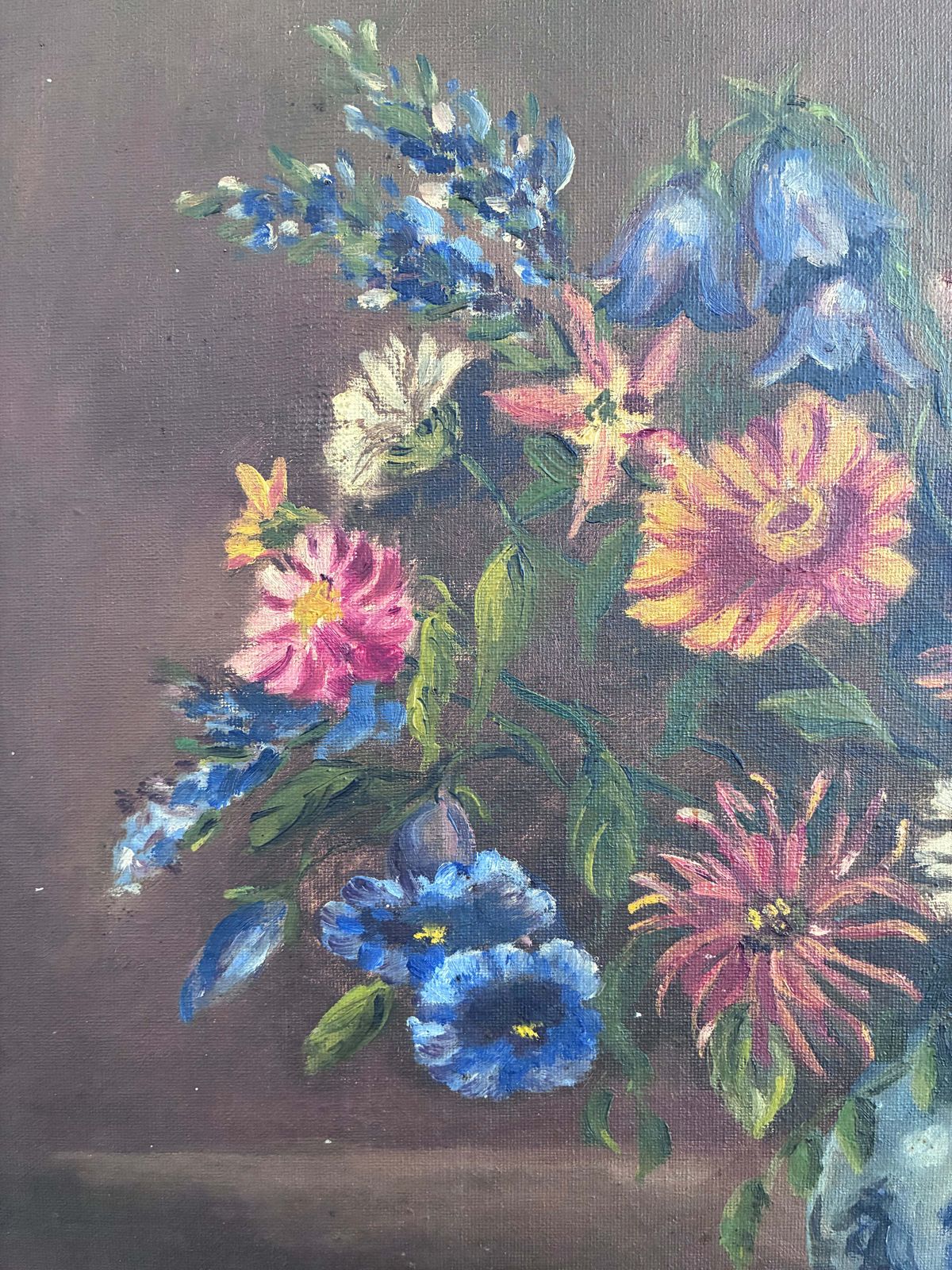 photo furniture Peinture à l'huile florale vintage avec vase bleu et blanc