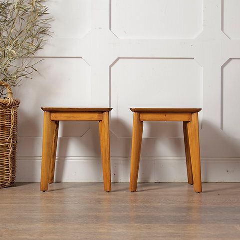photo for sale Pair Of Mid Century Honey Oak Homeworthy Stools / Stands