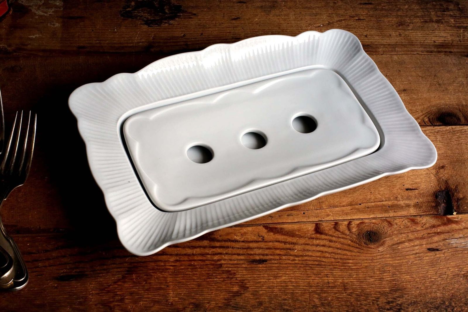 Pillivuyt Asparagus Plate French White Porcelain Serving Dish Drainer photo for sale