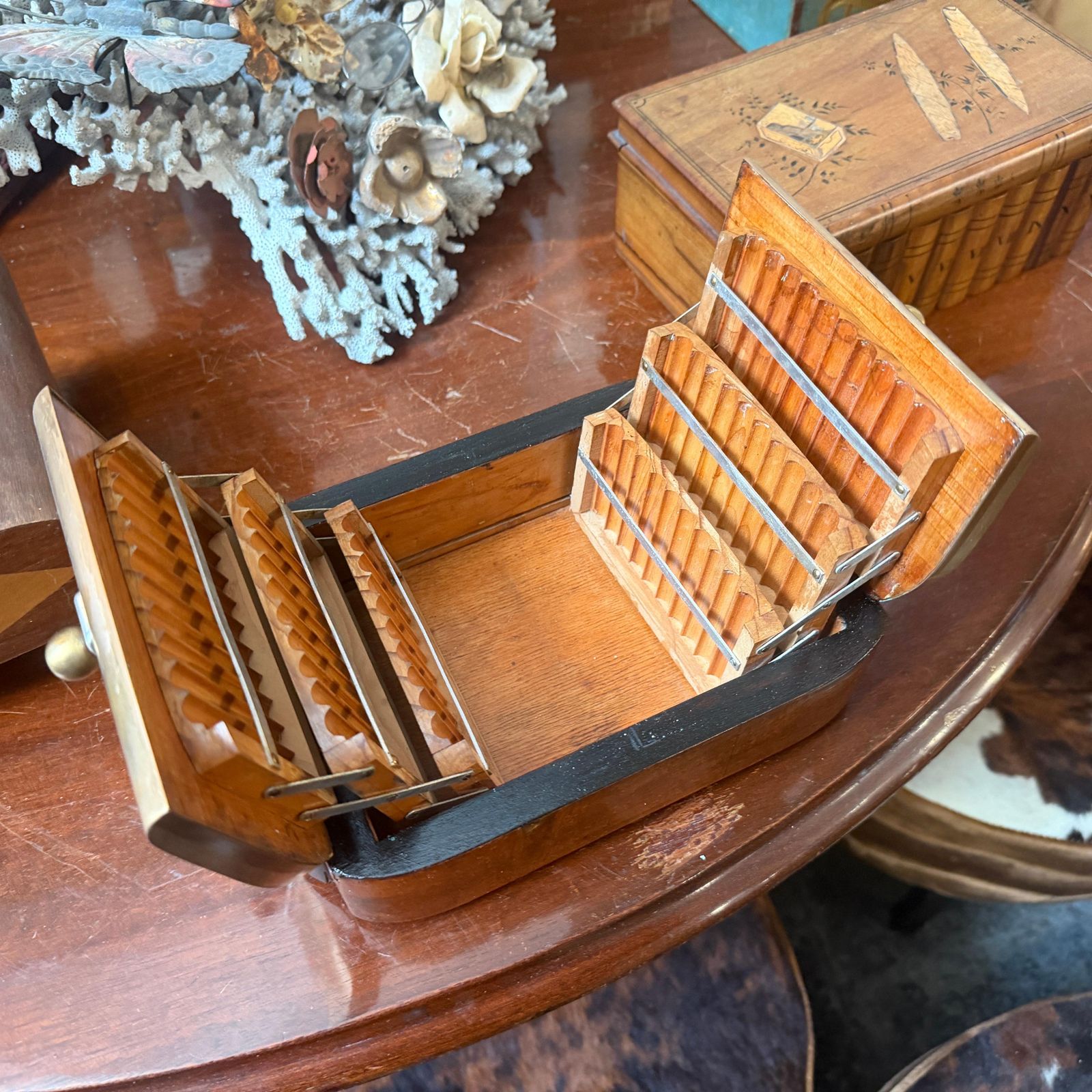 1930s Art Deco Wood Brass And Sterling Silver Italian Cigarette Box photo Home Decor