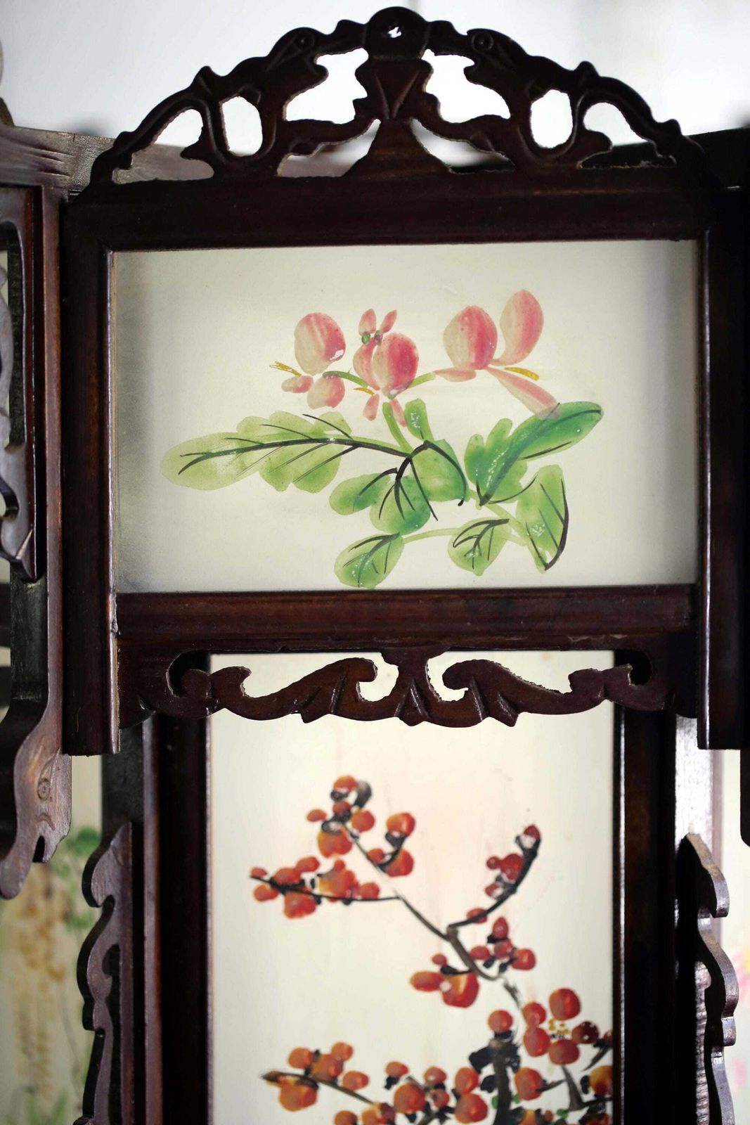 photo furniture Antique Chinese Lantern Oriental Lamp Light Shade Lantern Reverse Painted Glass Panels Dragons