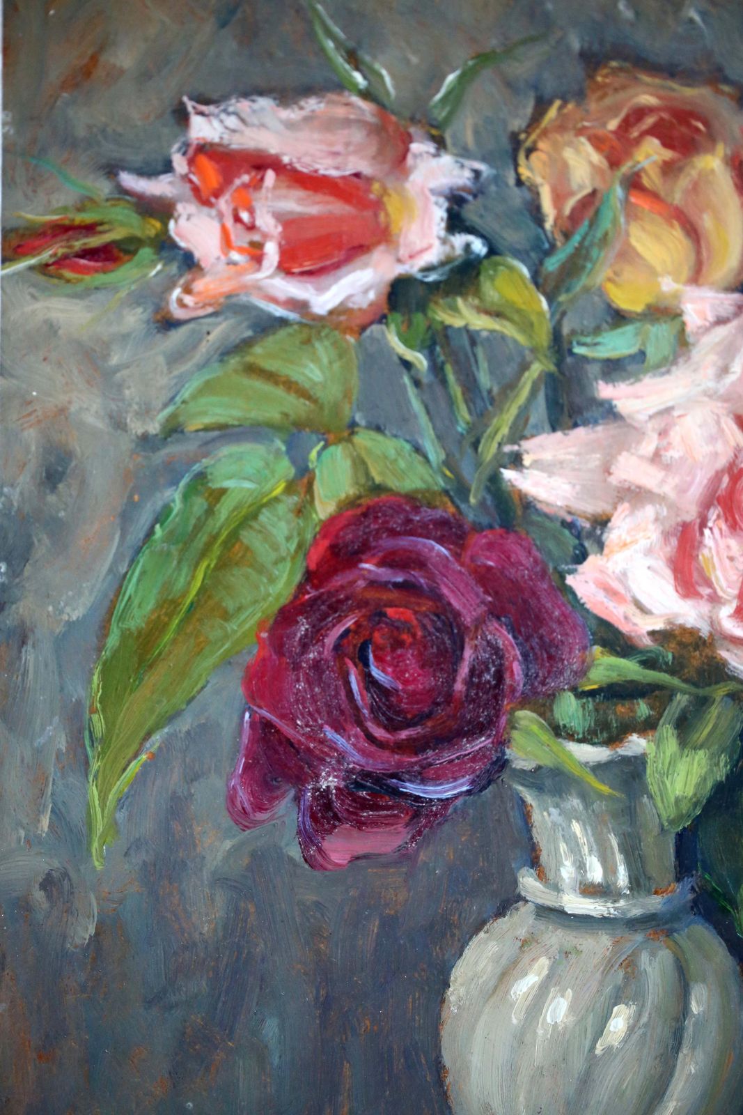 Original Oil Painting Still Life Framed Roses Floral Art Signed Albert Danet photo vintage