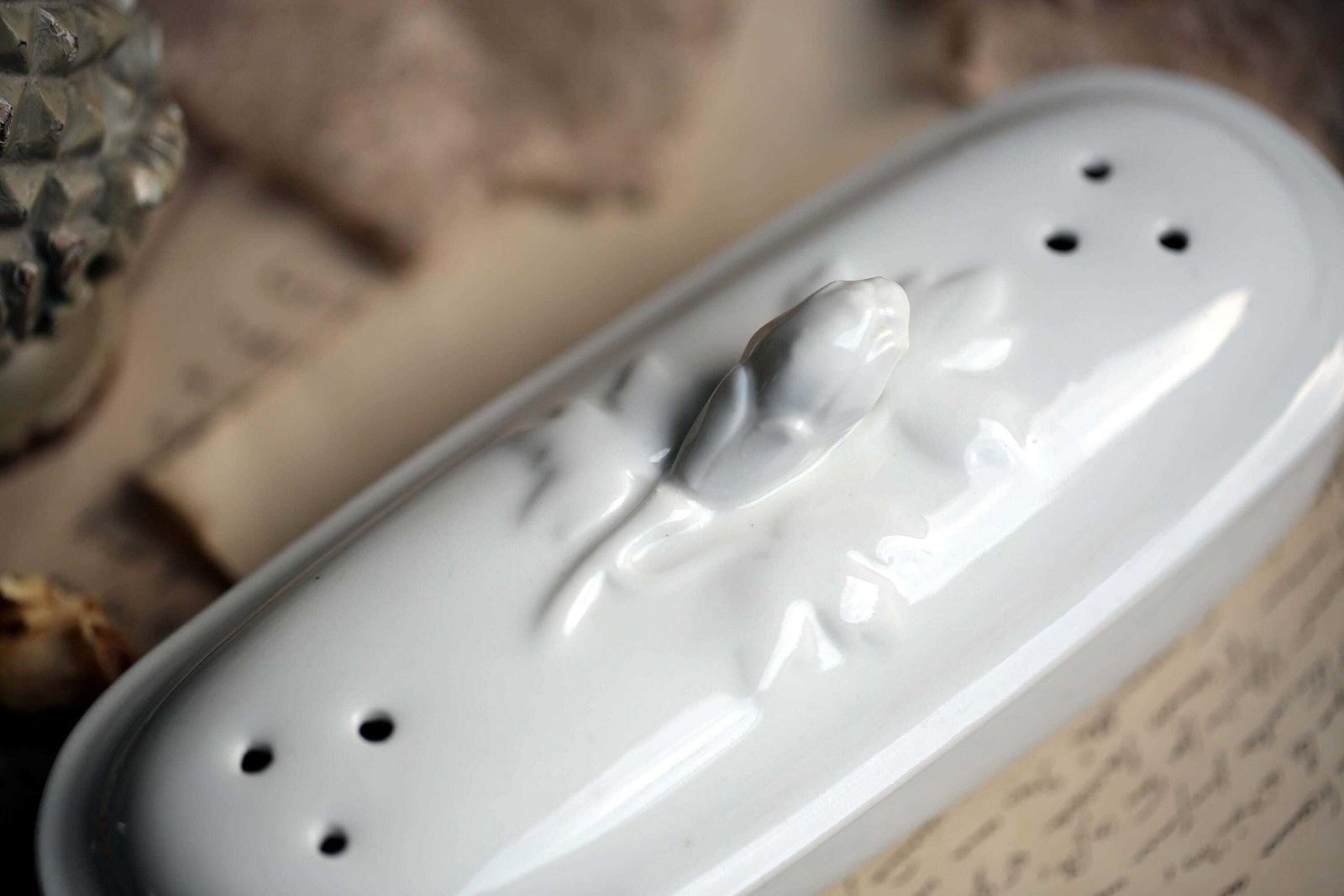 Antique French Razor Box Holder White Porcelain Pot Bathroom Storage Dish photo vinterior