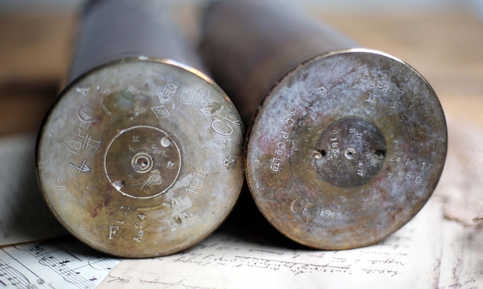 Pair Of British Antique Trench Art Vases Brass 18 Pounder Artillery Shell Cases Ww1 Holly photo buy