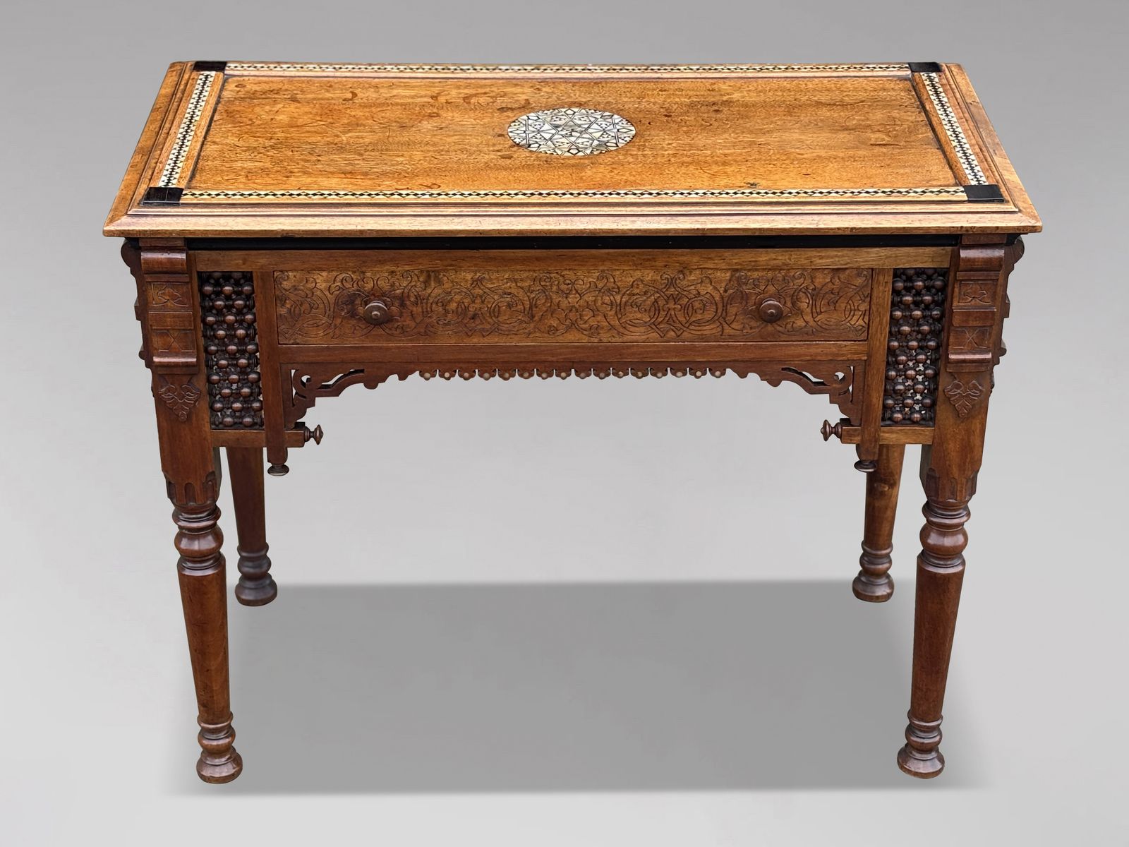 19th Century Aesthetic Movement Moorish Walnut & Inlay Table photo furniture
