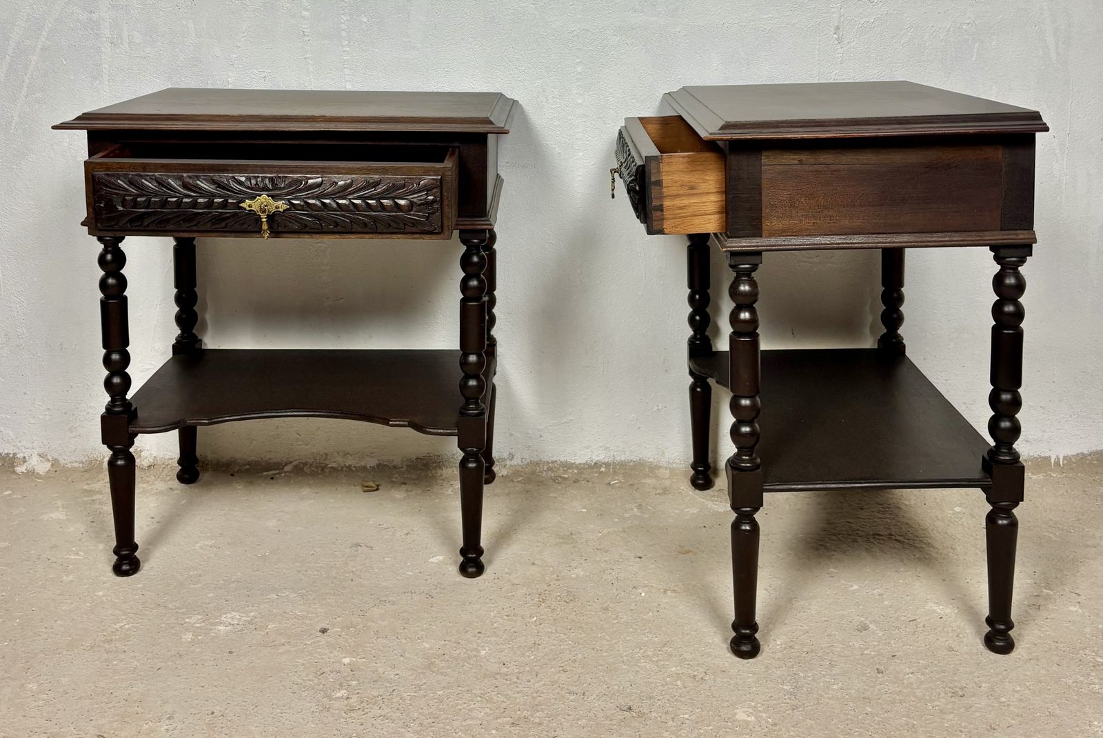 Pair Of Spanish Bedside Tables With Carved Drawers, 1930s photo 2590.0