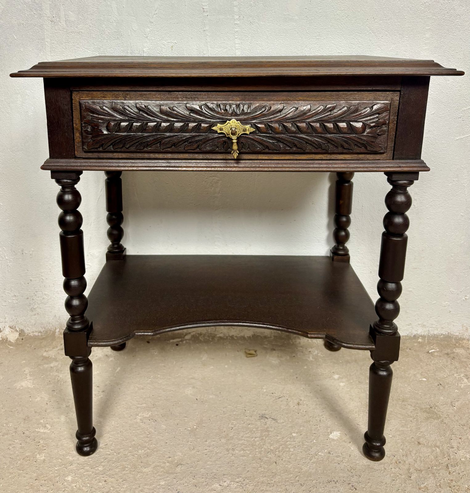 Pair Of Spanish Bedside Tables With Carved Drawers, 1930s photo vintage