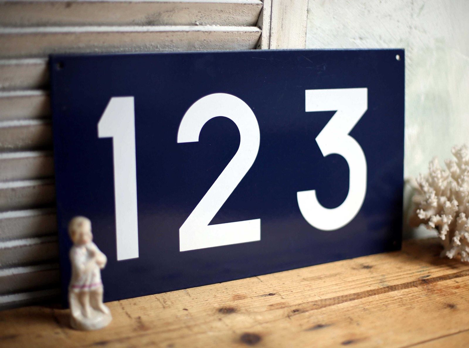 Sncf Enamel Number 123 Large French House Number Blue Metal Wall Plaque Sign