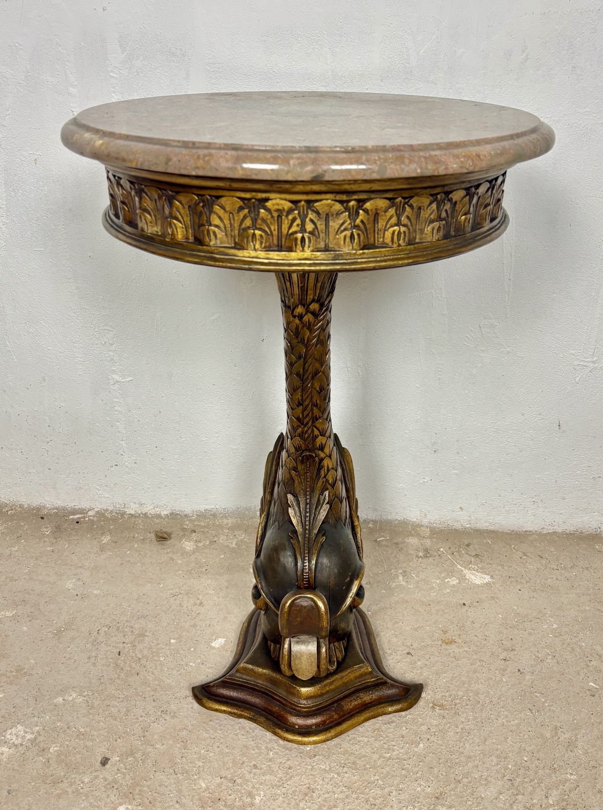 Antique Polychromed Pedestal Side Table With Marble Top photo furniture