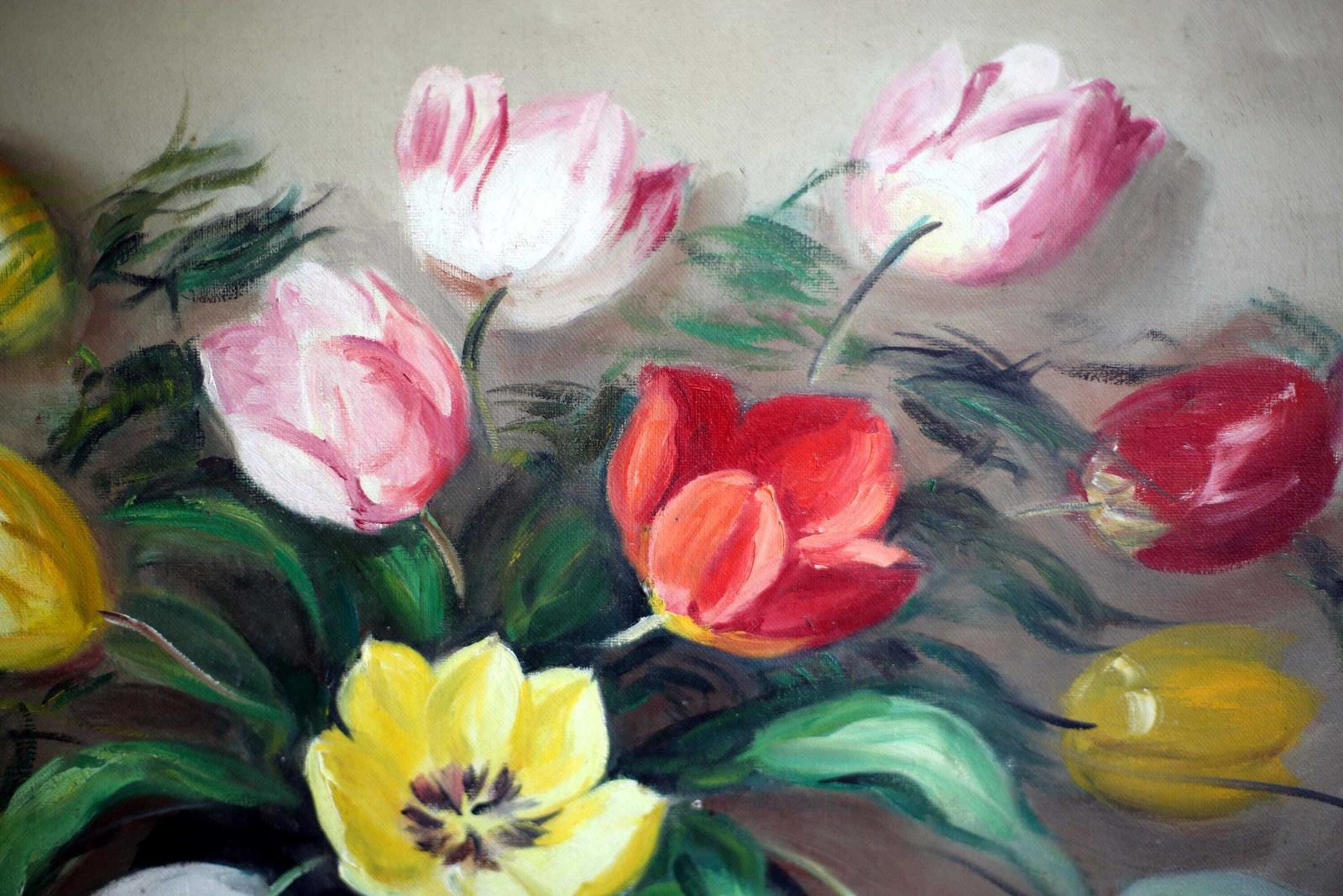 Large French Antique Oil Painting On Canvas Tulips Flowers Floral Still Life Signed A Surgeon photo buy