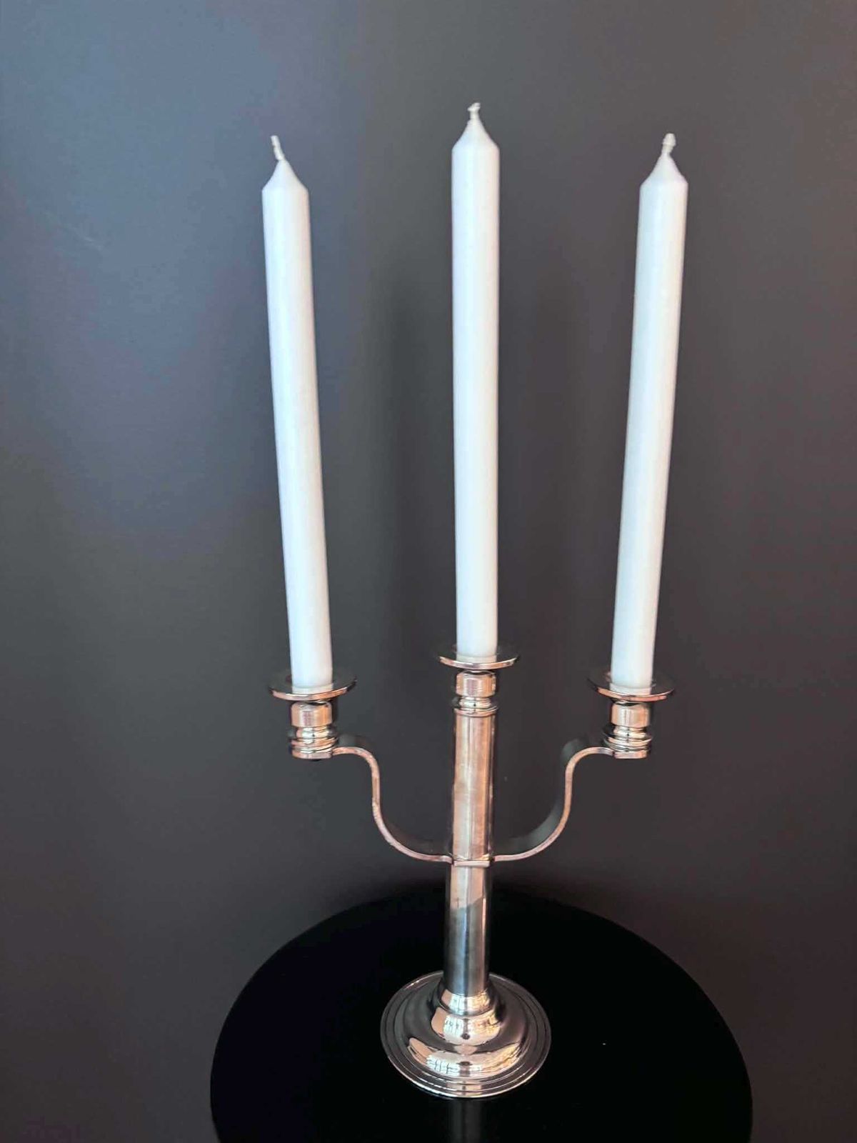 Vintage Maestri Italy Silver Plated 3 Light Candelabra, Art Deco Style Silverplate On Brass Candle Holder, Italian Table Decor photo furniture