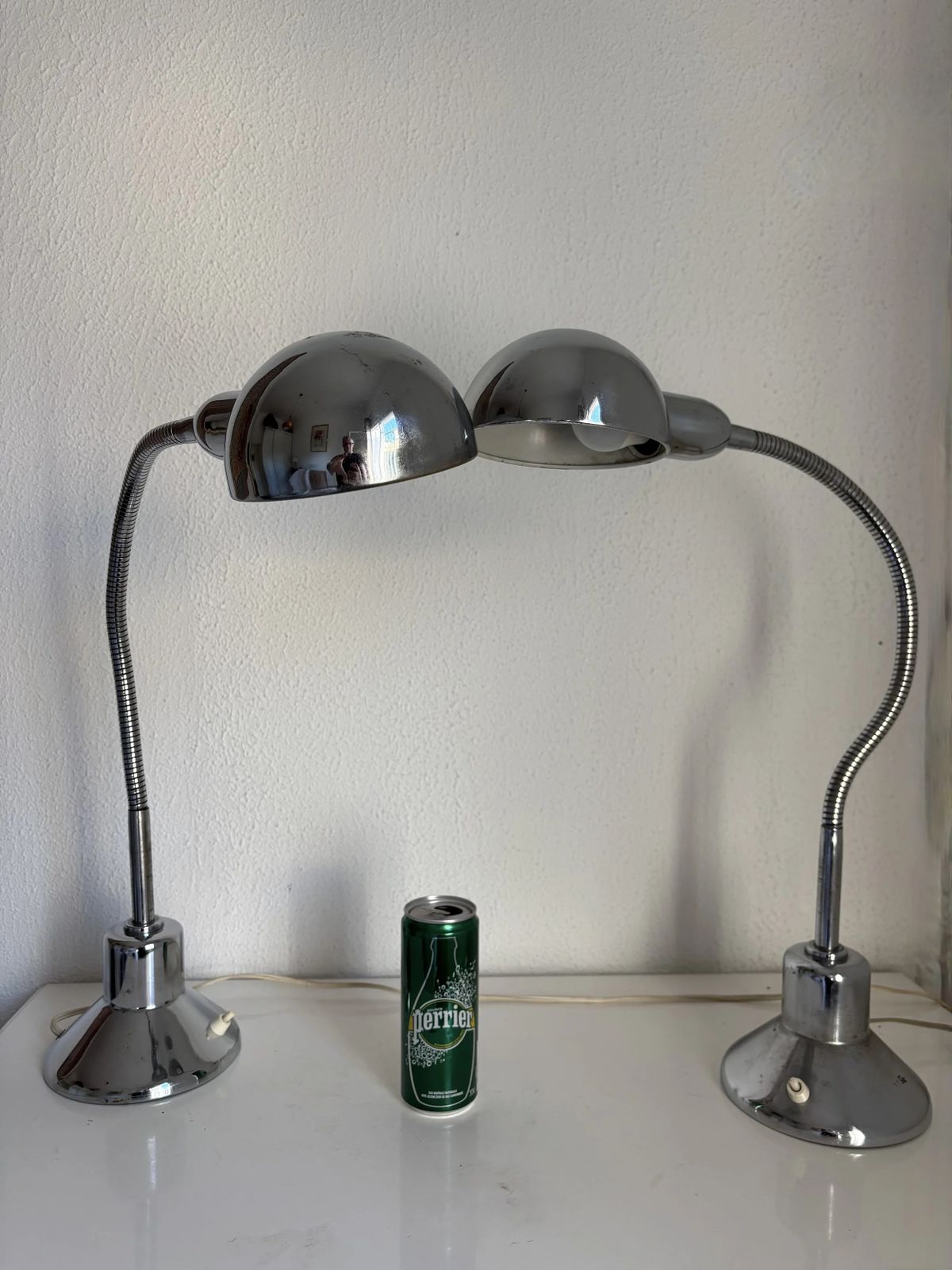 Pair Of Vintage 1940s Jumo 210 Chrome Design Desk Lamps   50 Cm photo for sale