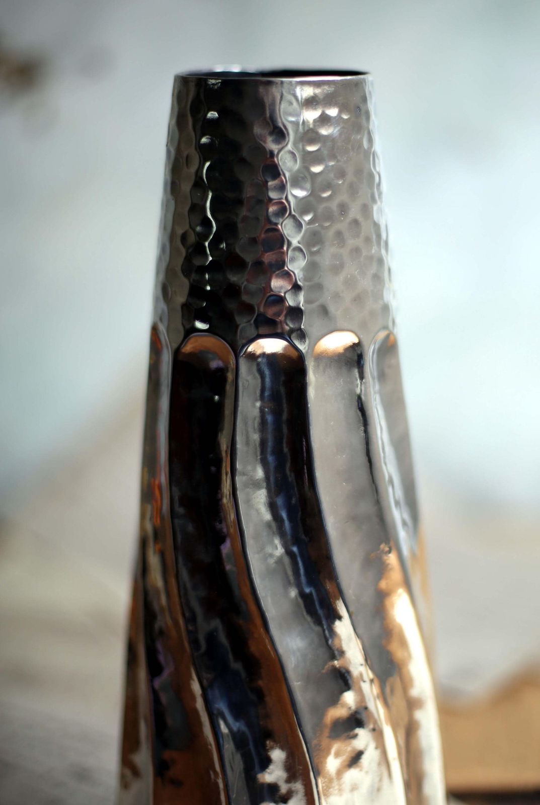 Vintage Twist Tapered Vase Hand Hammered Silver Metal photo vinterior