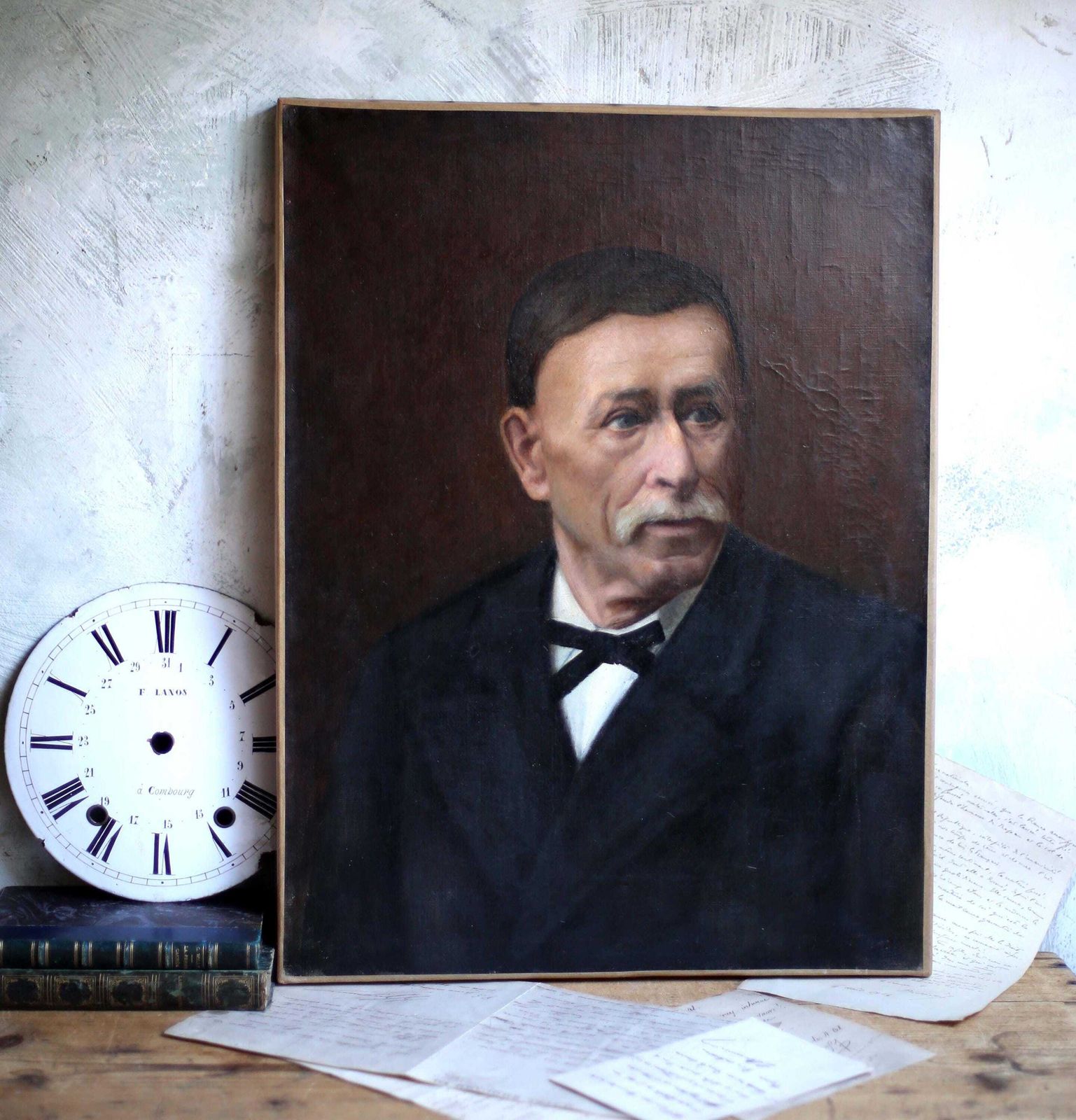 Original Antique Male Portrait Painting French Man Oil On Canvas