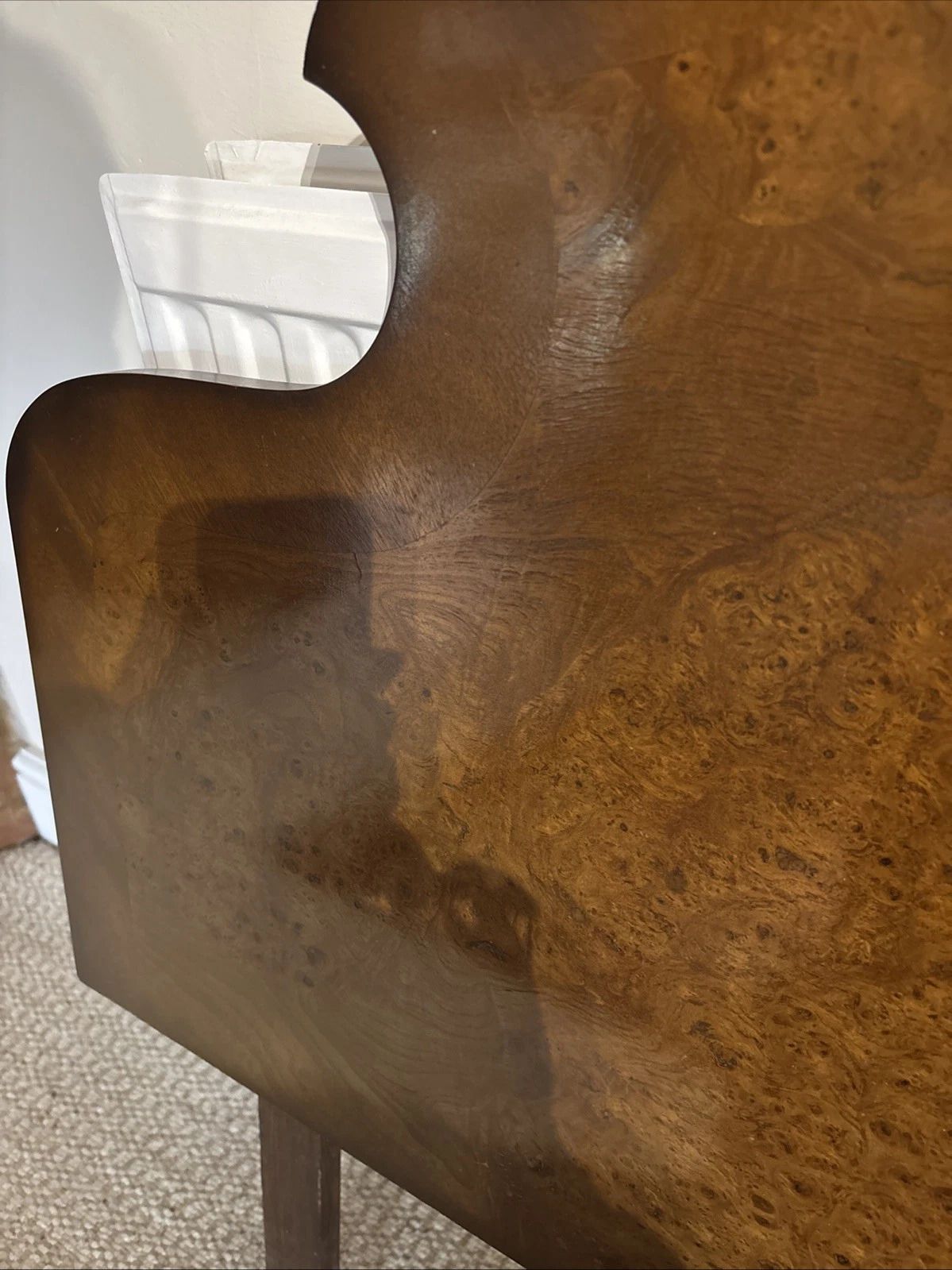 Vintage Burr Walnut Wood Veneer Headboard For Double 4'6" Divan Base photo vinterior